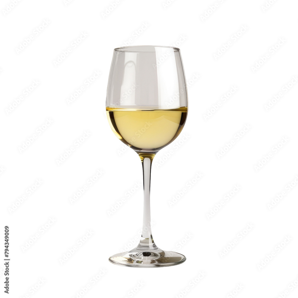 A single glass of white wine stands alone against a transparent background A single glass of white wine stands alone against a transparent background