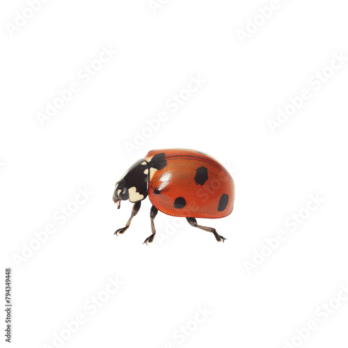 A solitary seven spot ladybird Coccinella septempunctata stands out against a transparent background © TheWaterMeloonProjec