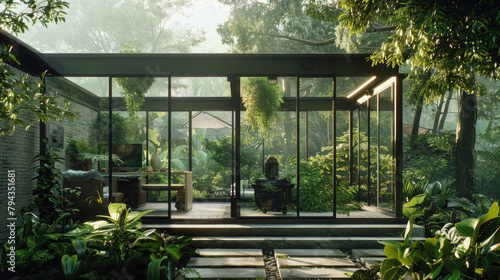 A small house with a garden in front of it