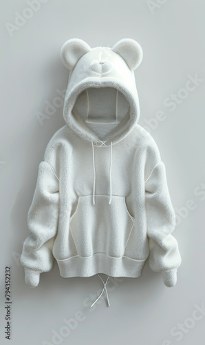 Girly cute Harajuku Japanese hoodie uniform  3d designed  front view  isolated on a white and gray background.