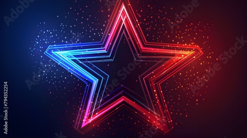 Shiny golden stars on dark blue waving flag holiday background Ai generated 