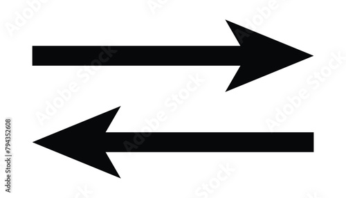 Dual sided black arrow. Horizontal dual sided long straight arrow signs. double arrow icon isolated on white background. Vector illustration. Long arrow.