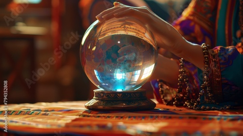 Fortune Teller's Hands Around a Crystal Ball