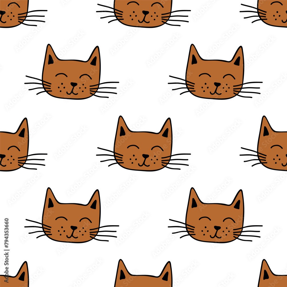 Seamless pattern with cat muzzle doodle for decorative print, wrapping paper, greeting cards, wallpaper and fabric