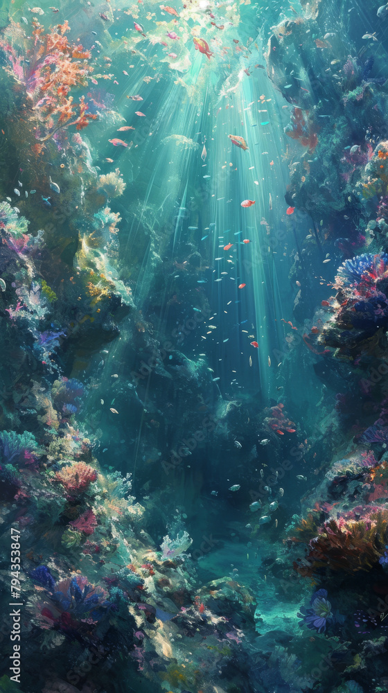 Underwater Seascape with Sunbeams

