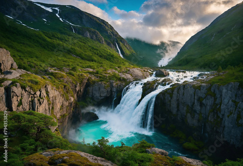 waterfall in the mountains, wallpaper