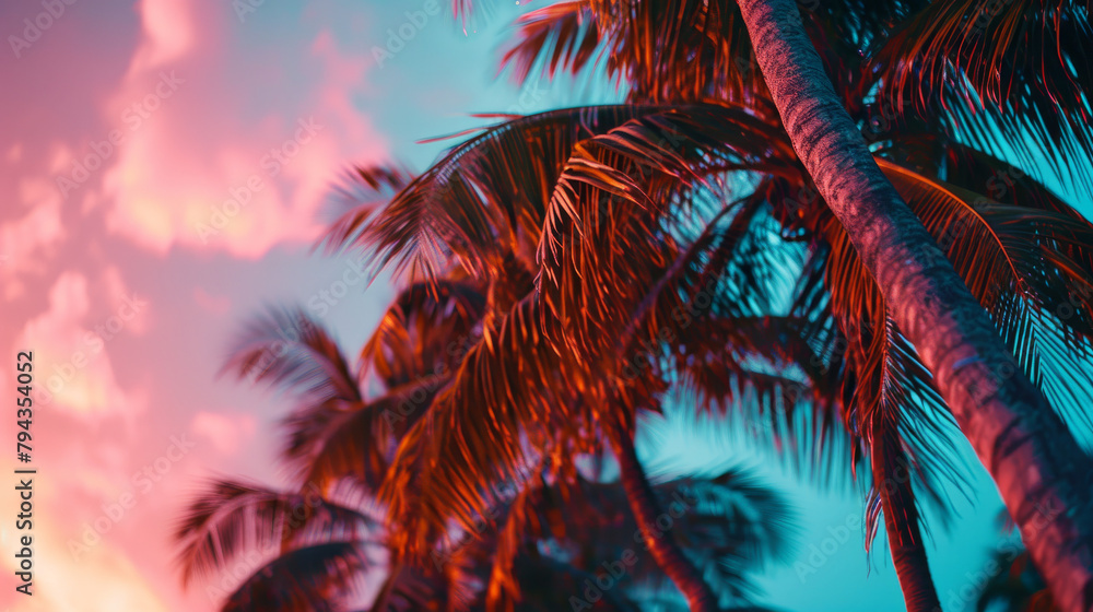 Tropical Tranquility: Embracing the Vibrant Sunset Amid Palm Trees