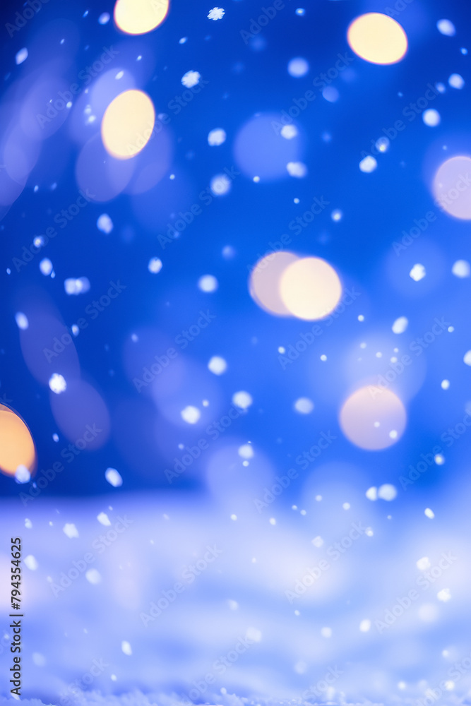 Abstract background with white snowflakes and lights on a blue background. Abstract background with white snowflakes and lights on a blue background.