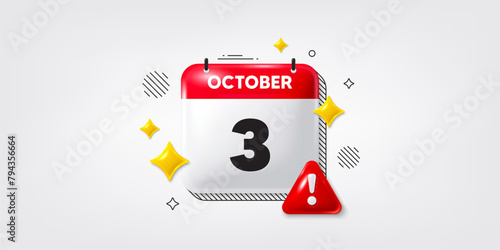 Calendar date of October 3d icon. 3rd day of the month icon. Event schedule date. Meeting appointment time. 3rd day of October. Calendar month date banner. Day or Monthly page. Vector