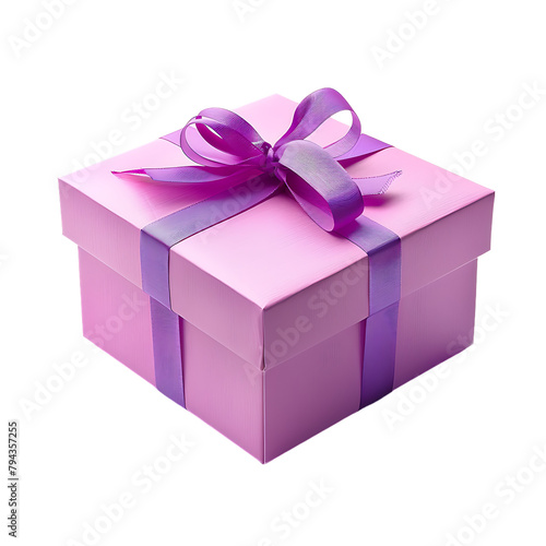  A purple gift box with ribbon on a white background