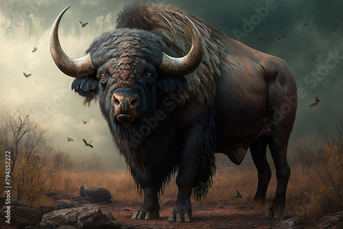 Massive buffalo in the wilderness
