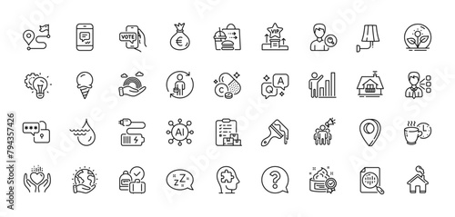 Graph chart, Money bag and Hold heart line icons pack. AI, Question and Answer, Map pin icons. Online voting, Brush, Incubator web icon. Mental conundrum, Third party, Home pictogram. Vector