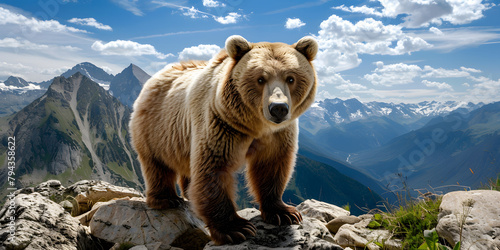 Título Urso marrom em uma encosta rochosa photo