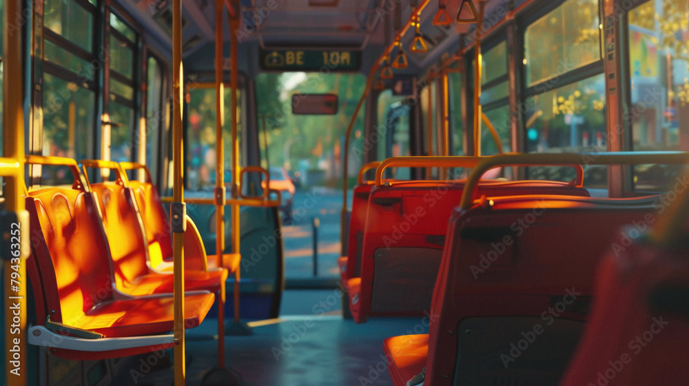 Fototapeta premium A bus is empty and has a yellow seat