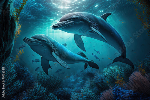 Dolphins underwater photo