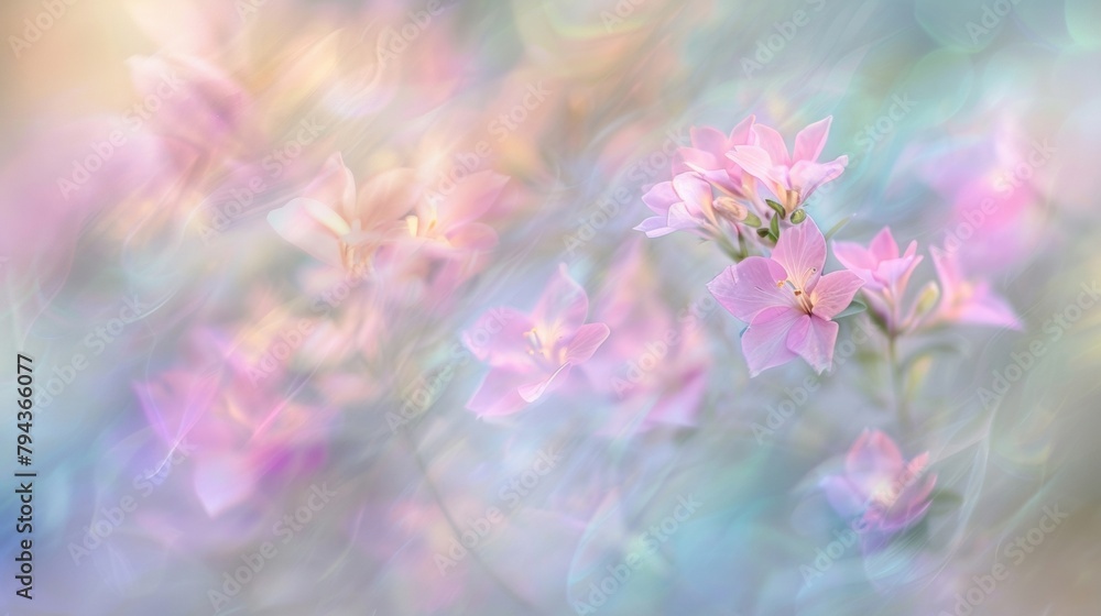 Soft focus blooms form a romantic backdrop their colors and shapes gently merging in a diffused landscape of natures beauty. .