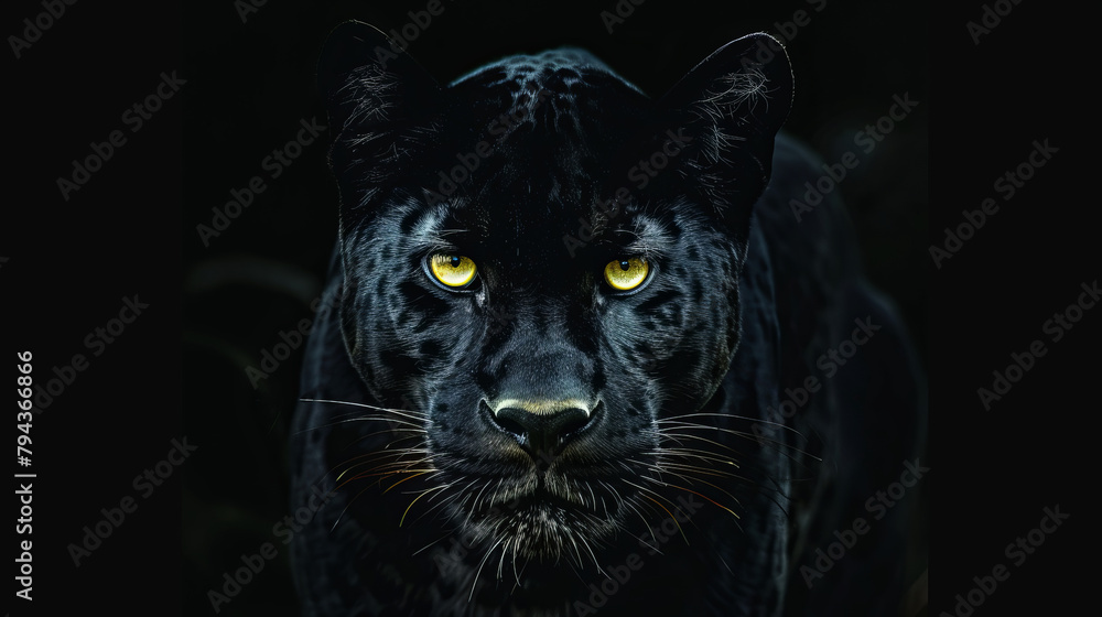 Black panther on a black background. A symbol of luxury and elitism, strength and beauty. Black panther on a black background. A symbol of luxury and elitism, strength and beauty.