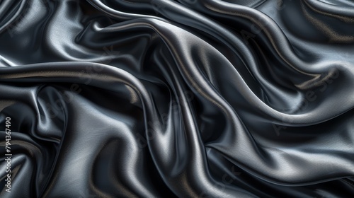  A tight shot of black and silver fabric with numerous creases concentrated in its center