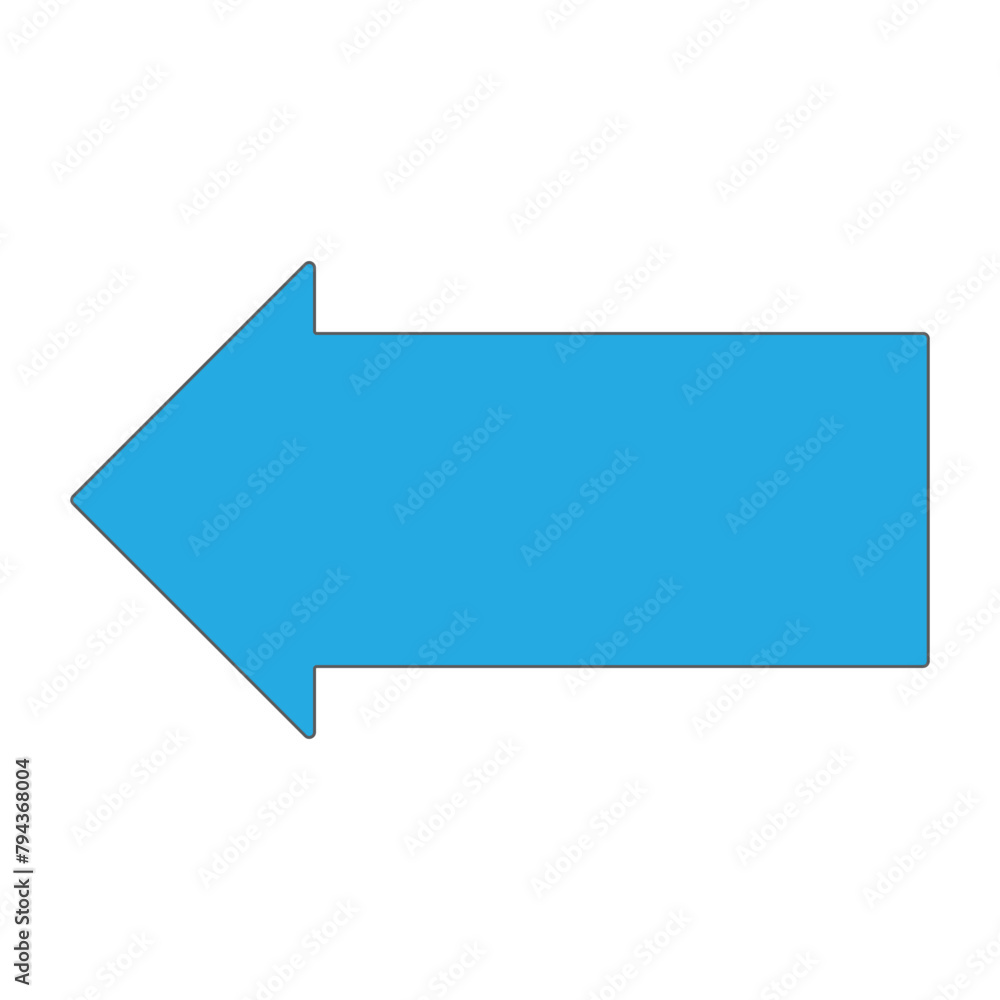 Blue large forward or left pointing solid long arrow icon sketched as vector symbol . Blue large forward or left pointing solid long arrow icon sketched as vector symbol .