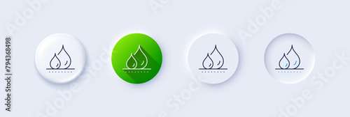 Waterproof line icon. Neumorphic, Green gradient, 3d pin buttons. Water resistant sign. Drop protection symbol. Line icons. Neumorphic buttons with outline signs. Vector