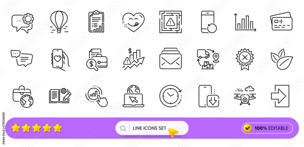 Dating app, Air balloon and Engineering documentation line icons for web app. Pack of Yummy smile, Diagram graph, Organic product pictogram icons. Time change, Mail, Internet signs. Search bar. Vector Dating app, Air balloon and Engineering documentation line icons for web app. Pack of Yummy smile, Diagram graph, Organic product pictogram icons. Time change, Mail, Internet signs. Search bar. Vector