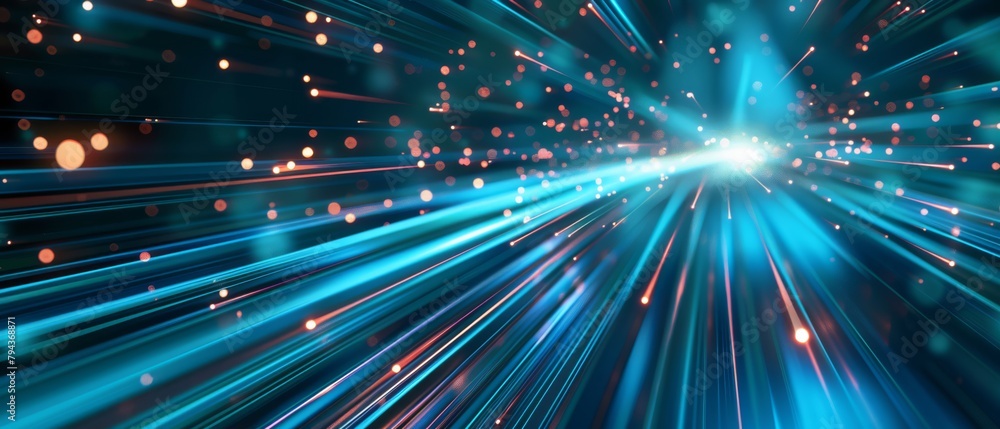 Obraz premium Streaming Data Background, Blue and Red Beams on Black