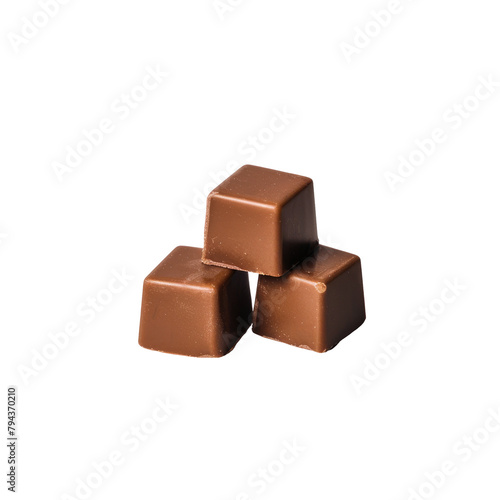 Chocolate cubes standing alone against a transparent background