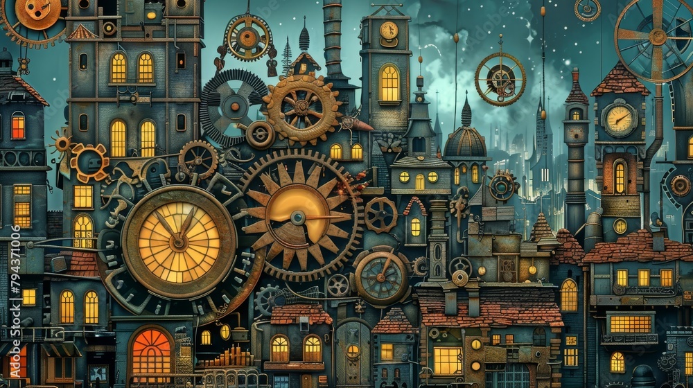 A whimsical steampunk city with gears and cogs everywhere   AI generated illustration