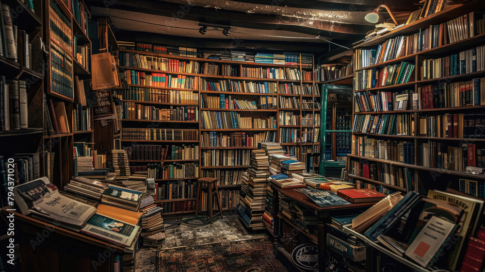 A library with a lot of books on the shelves A library with a lot of books on the shelves
