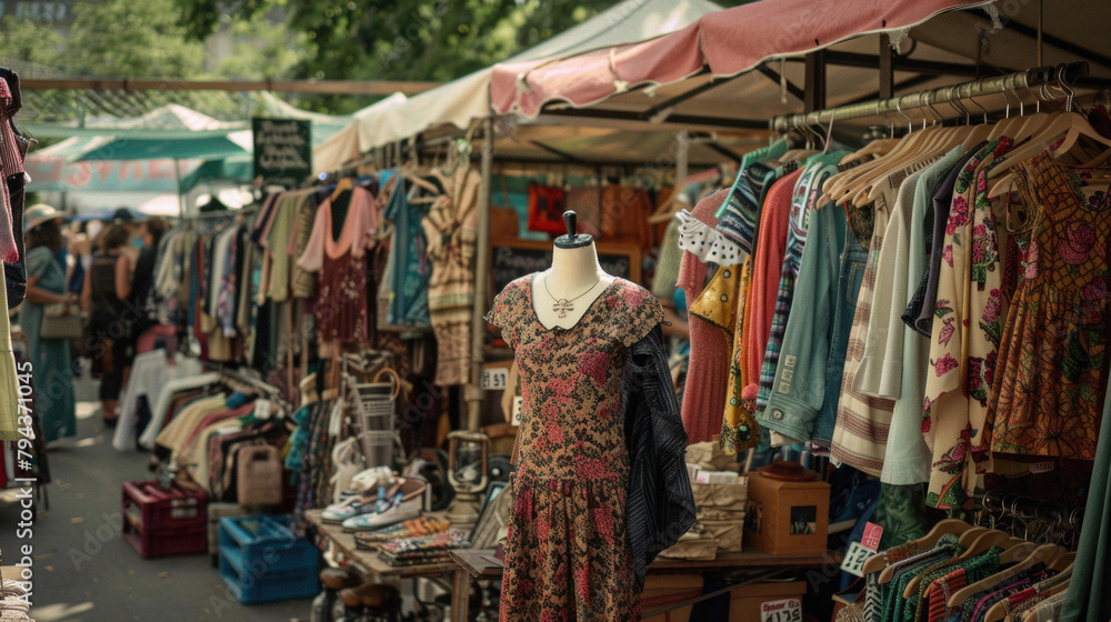 A clothing market with a variety of clothes on display