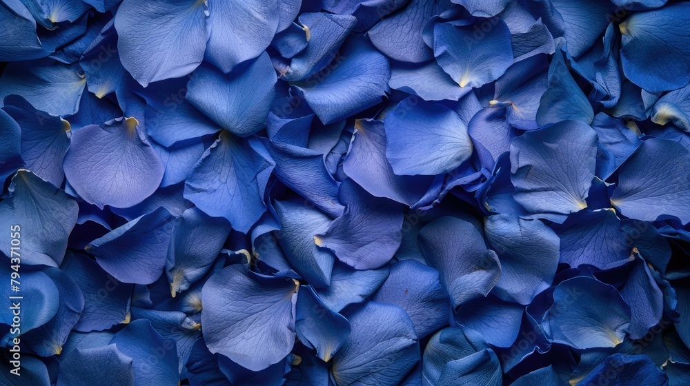 Blue rose petals serve as the backdrop