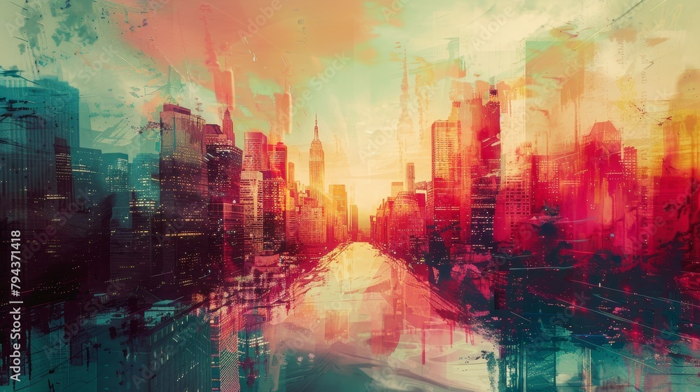 Abstract cityscape with a unique and artistic flair   AI generated illustration