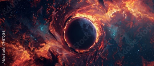 Black hole in space energy from the planets. World tearing universe images as background. 