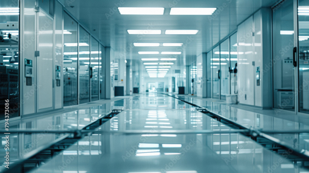 A long hallway with a lot of windows and lights A long hallway with a lot of windows and lights