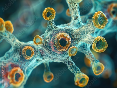 Detailed Microscopic View of Archaea,Ancient Microorganisms with Unique Cell Structures,Scientific in Muted Color Palette photo