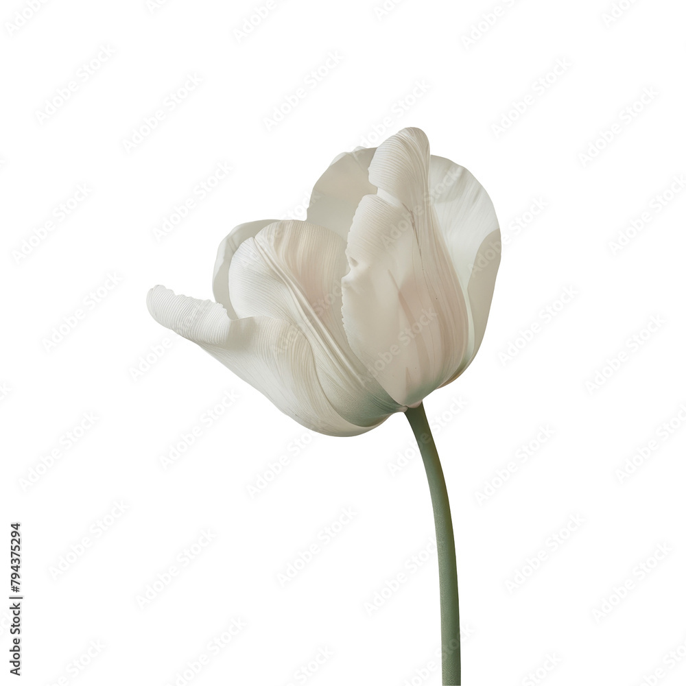 A white tulip is elegantly set against a soft standing out beautifully on a clear transparent background A white tulip is elegantly set against a soft standing out beautifully on a clear transparent background