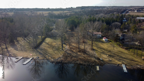 An aerial view of lack and docks.