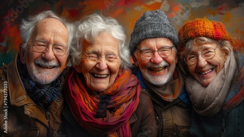 Joyful Gathering of Elderly Friends in Vibrant Assisted Living Setting