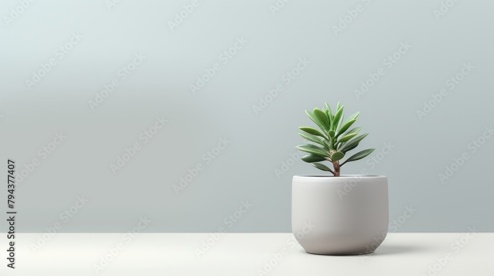 A harmonious blend of artistry and nature: a decorative ceramic pot with a green houseplant set against a light background.