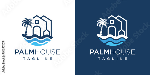 palm tree house logo vector illustration