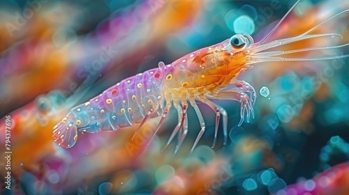 Mesmerizing Underwater Swarm of Vibrant Microscopic Crustaceans in a Captivating Marine Environment © Sataporn