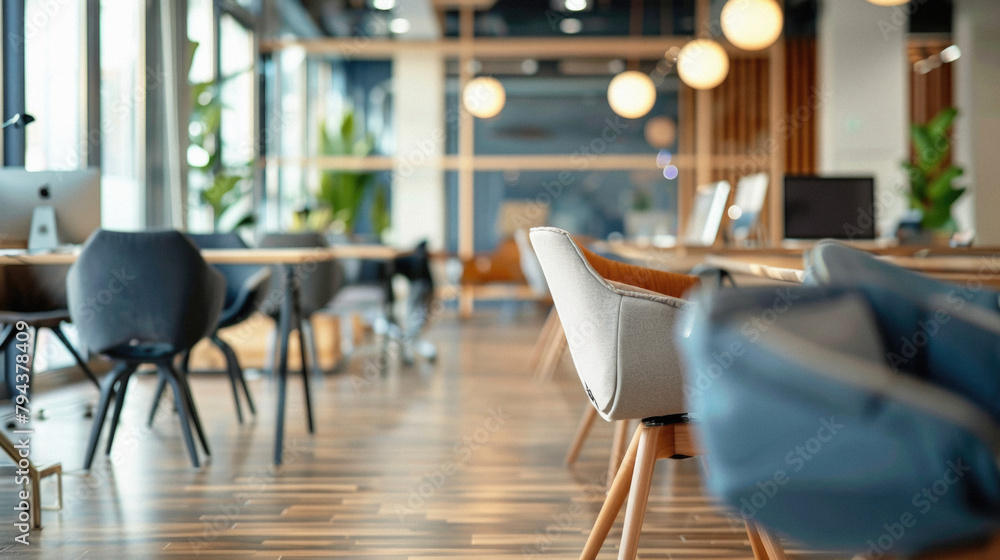 A large open office space with many chairs and tables A large open office space with many chairs and tables