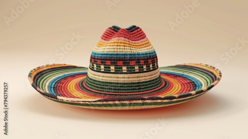 A vibrant 3D illustration of a traditional Mexican sombrero, isolated on a plain background