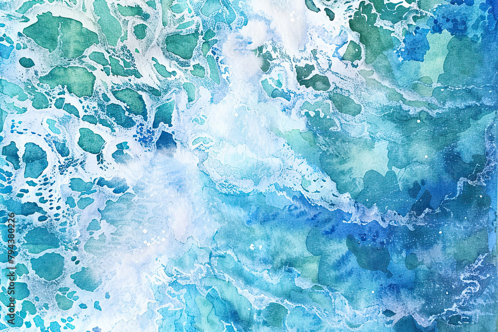 Fototapeta premium blue ocean water surface watercolor background