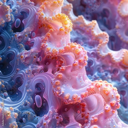 Vibrant Depiction of Resilient Extremophile Microorganisms in Dynamic Swirling Composition photo