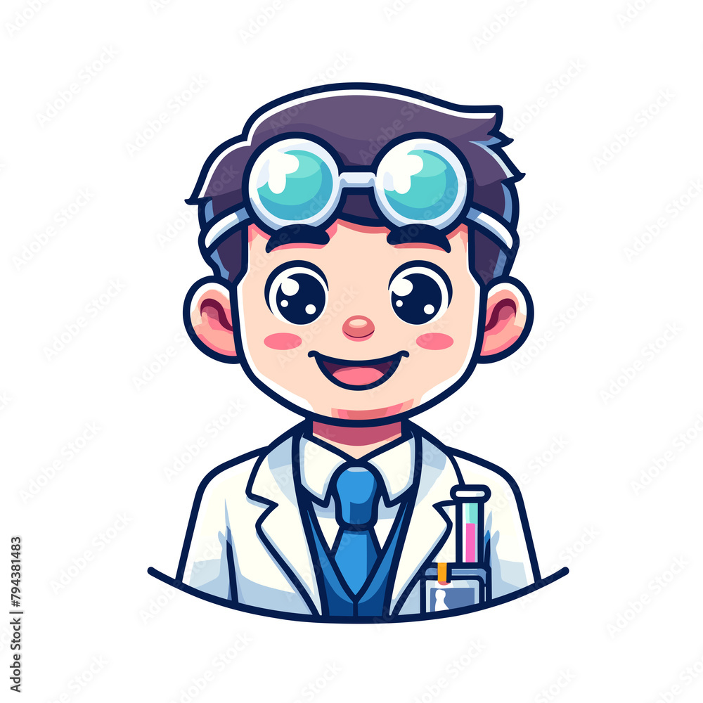 Enthusiastic Cartoon Scientist Boy with Test Tubes, Research Theme