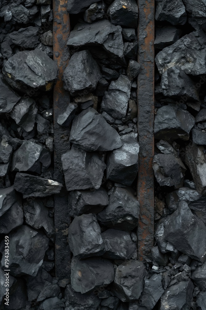 pile of coal around rusty iron bars