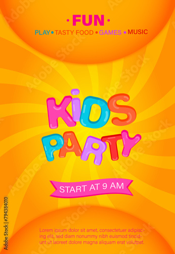 Vector illustration of vertical poster colorful kids party invitation, kids party concept, colorful invitation for party. photo