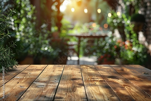 closeup top wood table with Blur Background
