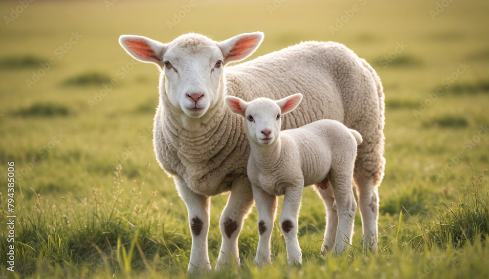 Sheep and Lamb Enjoying the Golden Hour Sheep and Lamb Enjoying the Golden Hour